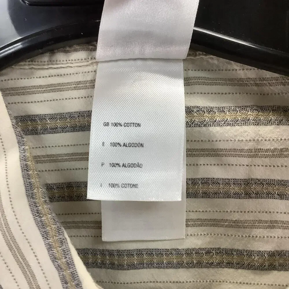 The North Face Shirt Mens XL Beige Gray Striped Short Sleeve Cotton E3 Series